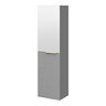 Opus Mirrored 2 Door Wall Hung Tall Storage Unit - Satin Grey, Fluted with Brushed Brass Handle