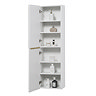 Opus Mirrored 2 Door Wall Hung Tall Storage Unit - Satin White, Fluted with Brushed Brass Handle