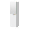 Opus Mirrored 2 Door Wall Hung Tall Storage Unit - Satin White, Fluted with Brushed Brass Handle