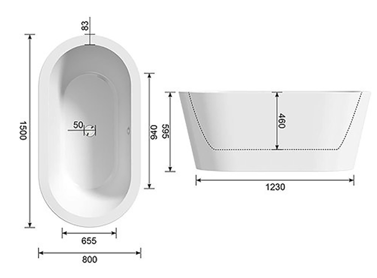 Orchard 1500 x 800mm Double Ended Freestanding Bath with Waste