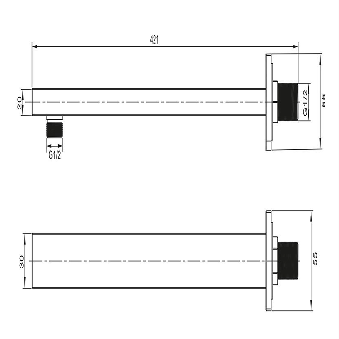 Orchard 380mm Square Wall Mounted Shower Arm - Matt Black