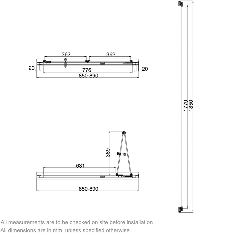 900mm Bifold Shower Door – 6mm Toughened Glass, Chrome Finish