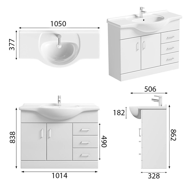 Orchard Eden white floorstanding vanity unit and ceramic basin 1050mm