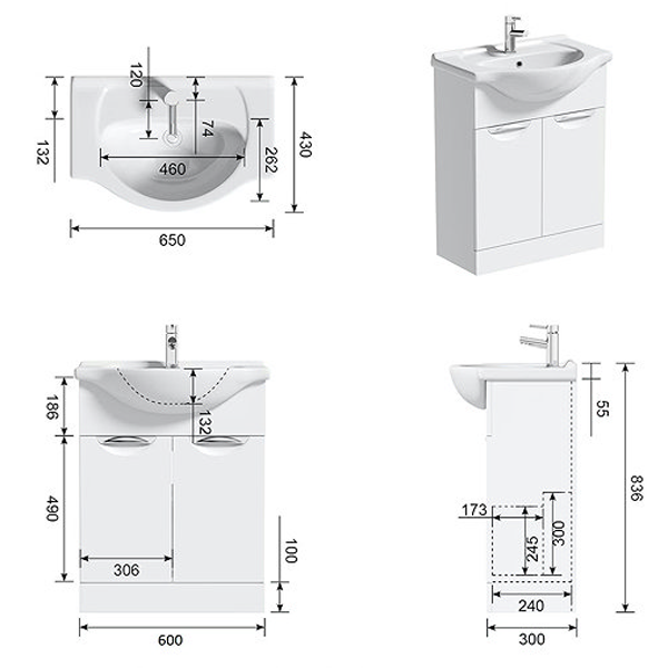Orchard Elsdon Stone Grey 650mm Floor Standing Vanity Unit with Ceramic Basin