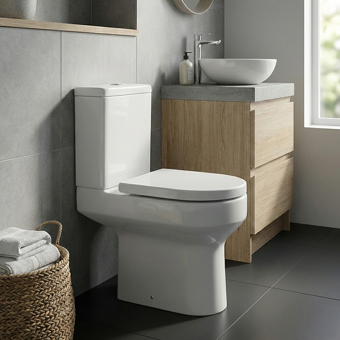 Orchard Wharfe Rimless Close Coupled Toilet with Wrapover Soft Close Seat Seat