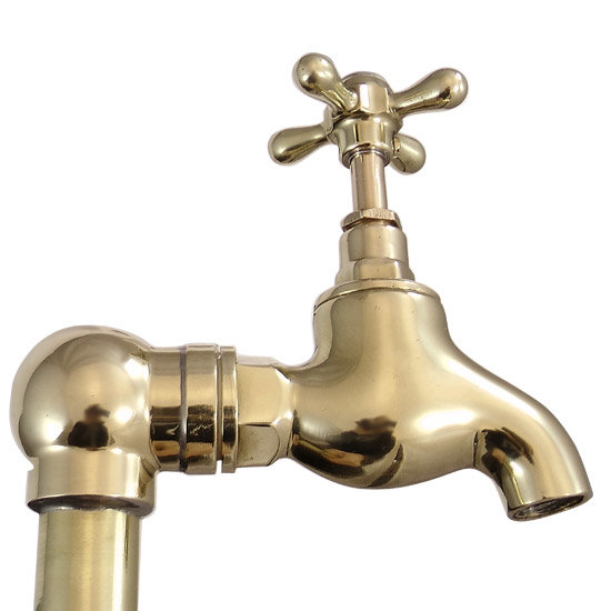 Original Polished Brass Crosshead Kitchen Bib Taps on Stand Pipes Feature Large Image