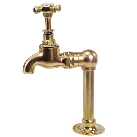 Original Polished Brass Large Kitchen Bib Taps on Stand Pipes w/ Ball Joints Feature Large Image