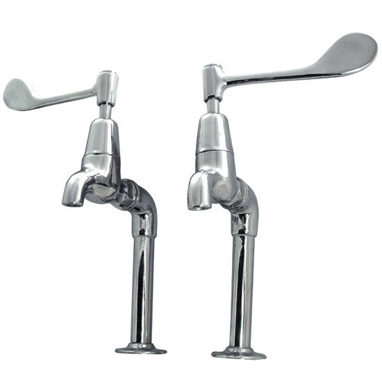 Original Polished Chrome Lever Kitchen Bib Taps on Stand Pipes Large Image