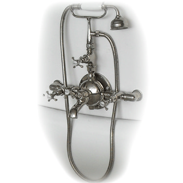 Original Refurbished Large French Bath Shower Mixer with Spoked Tap Handles Standard Large Image