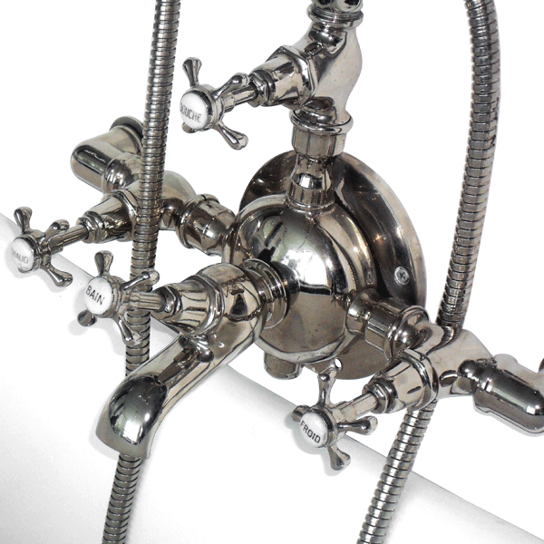 Original Refurbished Large French Bath Shower Mixer with Spoked Tap Handles Profile Large Image
