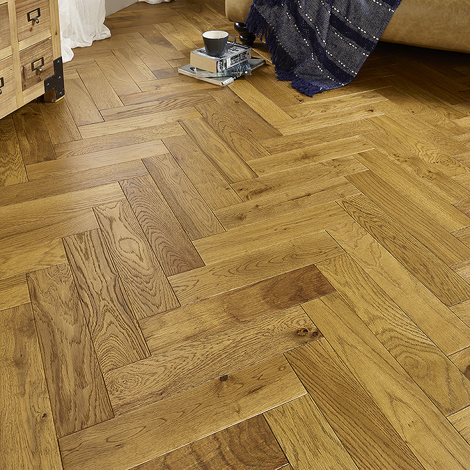 Orion 15mm Engineered Wood Herringbone Flooring - Light Golden Brushed & Lacquered