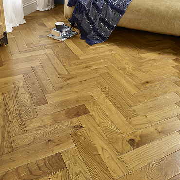 Orion 15mm Engineered Wood Herringbone Flooring - Light Golden Brushed & Lacquered