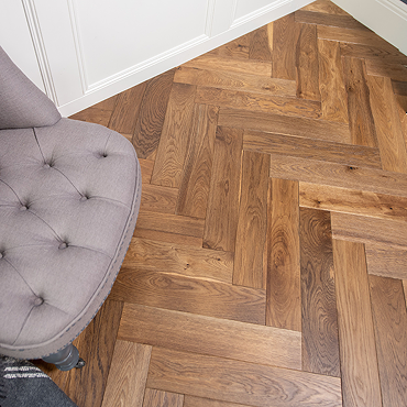 Orion 15mm Engineered Wood Herringbone Flooring - Smoked Brushed & Lacquered