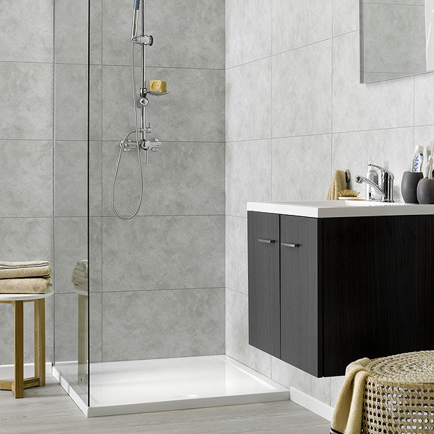 Orion Cloudy White 375 x 650mm Waterproof Wall Tile Shower Panels Large Image