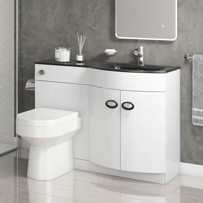 Orion 1100mm Black Modern Curved Combination Basin + WC Unit  Feature Large Image