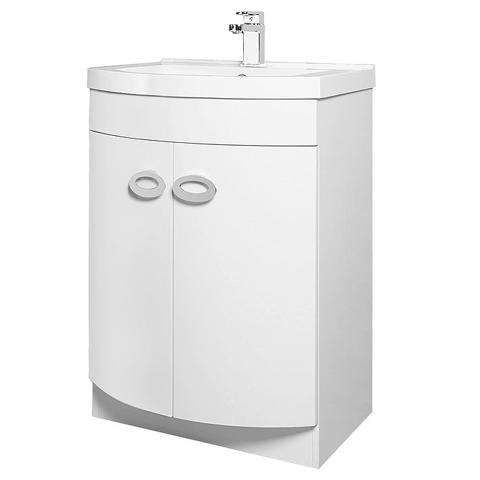 Orion Modern Curved White Gloss Vanity Unit + Tall Side Cabinet Feature Large Image