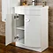 Orion Modern Curved White Gloss Vanity Unit + Tall Side Cabinet  In Bathroom Large Image