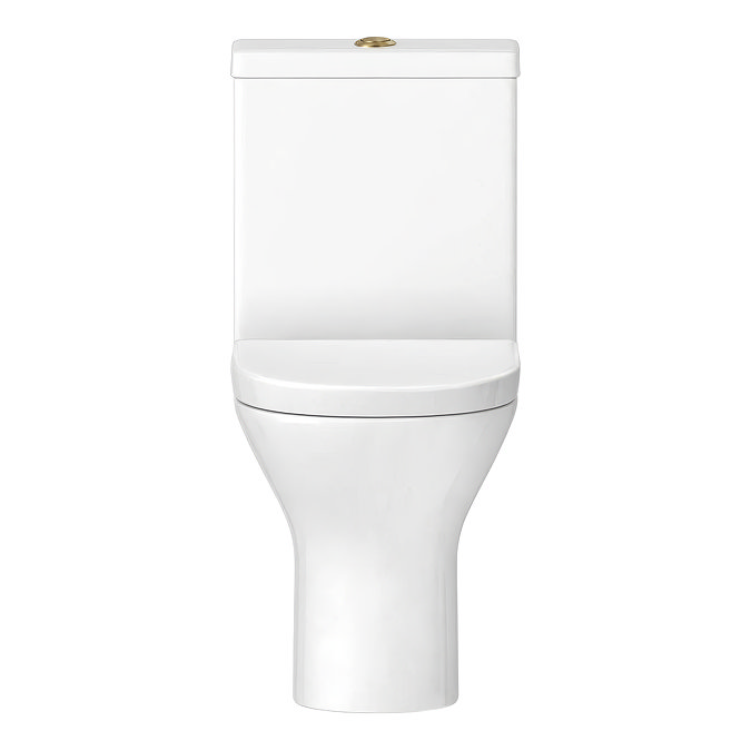 Orion Modern Short Projection Toilet with Soft Close Seat (Brushed Brass Flush + Hinges)