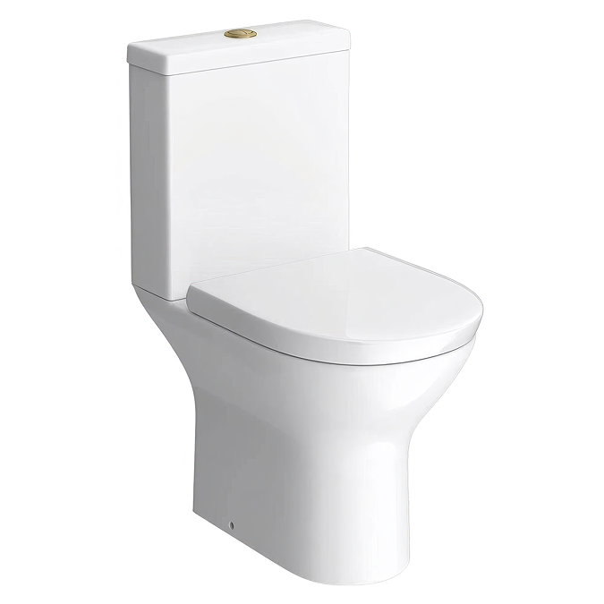 Orion Modern Short Projection Toilet with Soft Close Seat (Brushed Brass Flush + Hinges)