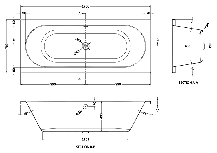 Orion Spa Complete Bathroom Suite Package 1700 x 700mm Bath
