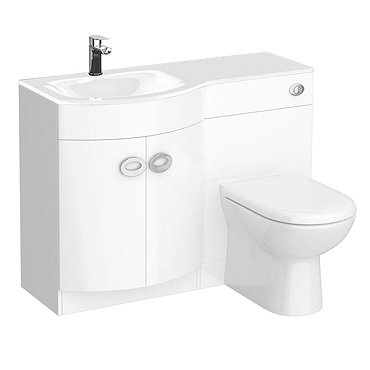 Orion White Modern Curved Combination Basin and WC Unit - 1100mm Profile Large Image