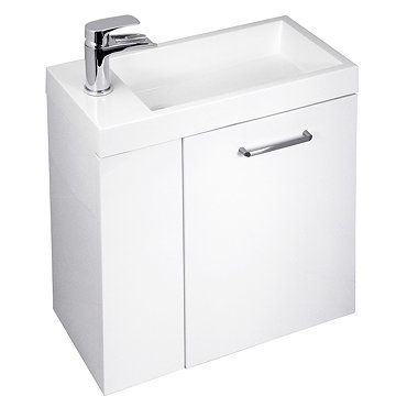 Orlando Compact Wall Hung Basin and Cabinet W450 x D250mm - White Gloss Profile Large Image
