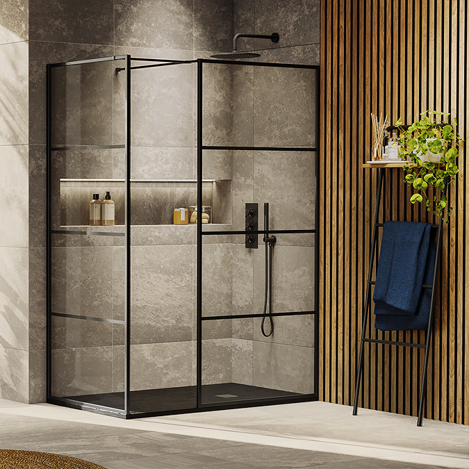 Osaka 1950mm Matt Black Wetroom Screen incl. Support Arm
