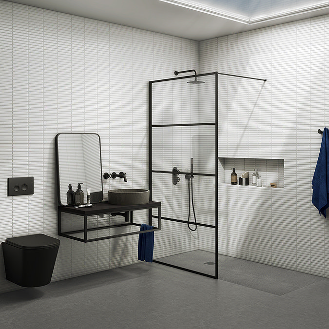 Osaka 1950mm Matt Black Wetroom Screen incl. Support Arm