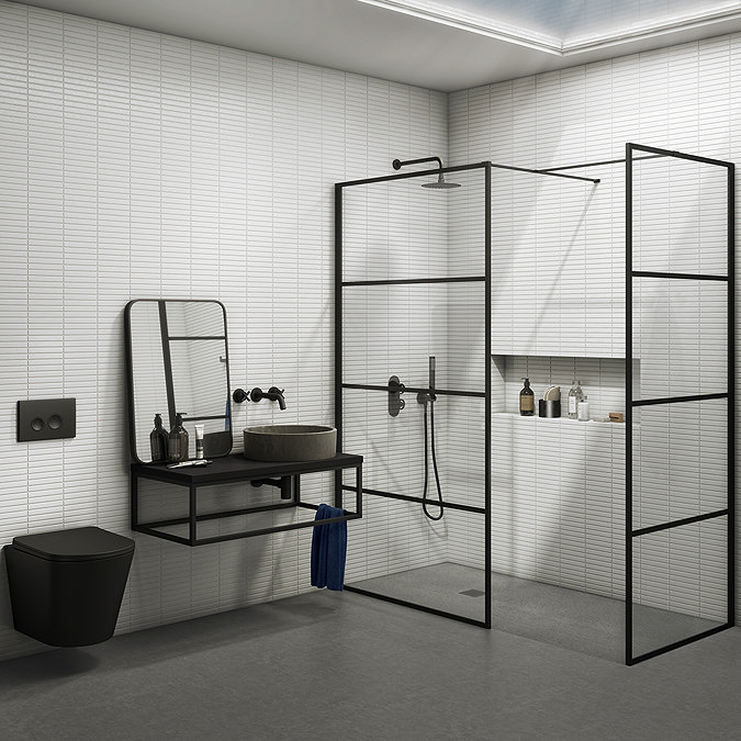 Osaka 1950mm Matt Black Wetroom Screen incl. Support Arm