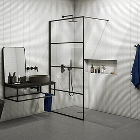 Osaka 1950mm Wetroom Screen – Matt Black Frame with Horizontal Partition Lines