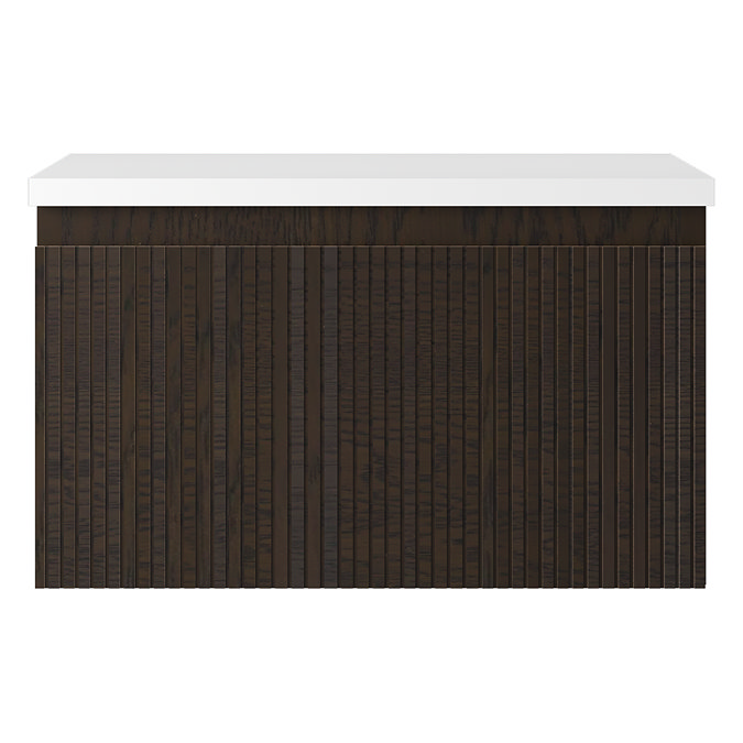 Osaka 500mm Wall Hung Vanity Unit – Slatted Dark Oak with White Stone Countertop