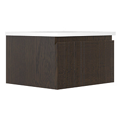 Osaka 500mm Wall Hung Vanity Unit – Slatted Dark Oak with White Stone Countertop