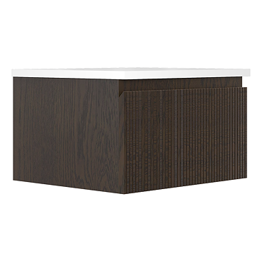 Osaka 500mm Wall Hung Vanity Unit – Slatted Dark Oak with White Stone Countertop