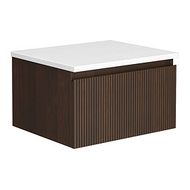 Osaka 500mm Wall Hung Vanity Unit – Slatted Dark Oak with White Stone Countertop