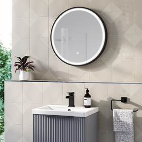 Osaka 600mm Round LED Illuminated Anti-Fog Bathroom Mirror Matt Black