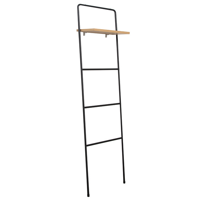 Osaka Matt Black Ladder Rail with Shelf - Light Oak