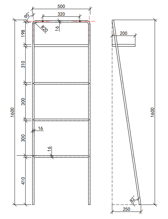 Osaka Ladder Rail with Shelf - Light Oak