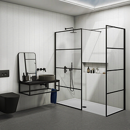 Osaka Matt Black 1400 x 800mm Wet Room (Includes Screen, Side Panel & Tray)