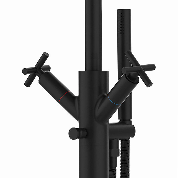 Osaka Matt Black Freestanding Bath Shower Mixer Tap with Shower Kit
