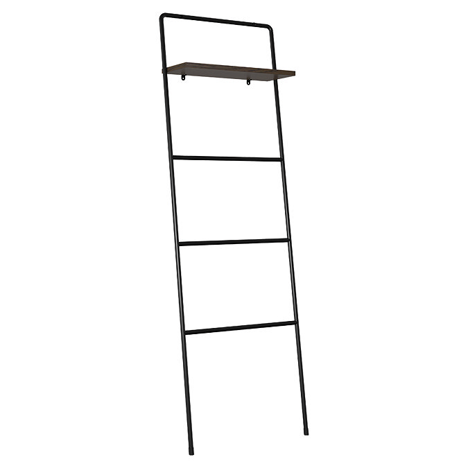 Osaka Matt Black Ladder Rail with Shelf - Dark Oak