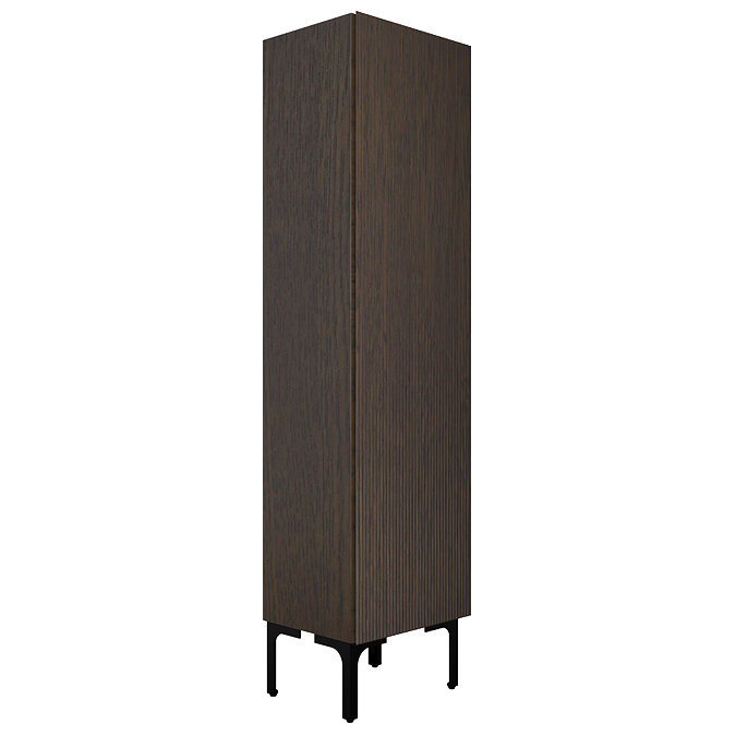 Osaka Slatted Dark Oak 1 Door Tall Storage Unit with Matt Black Legs