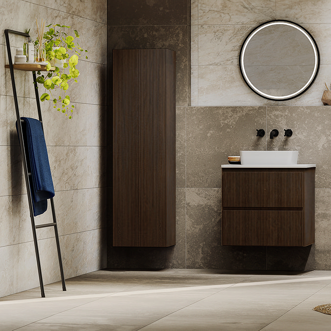 Osaka Slatted Dark Oak 1 Door Wall Hung Tall Storage Unit