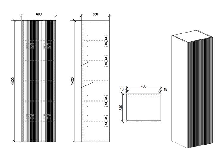Osaka Slatted Dark Oak 1 Door Wall Hung Tall Storage Unit