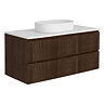Osaka Slatted Dark Oak 1200mm Wall Hung Vanity with White Stone Worktop & Oval Countertop Basin