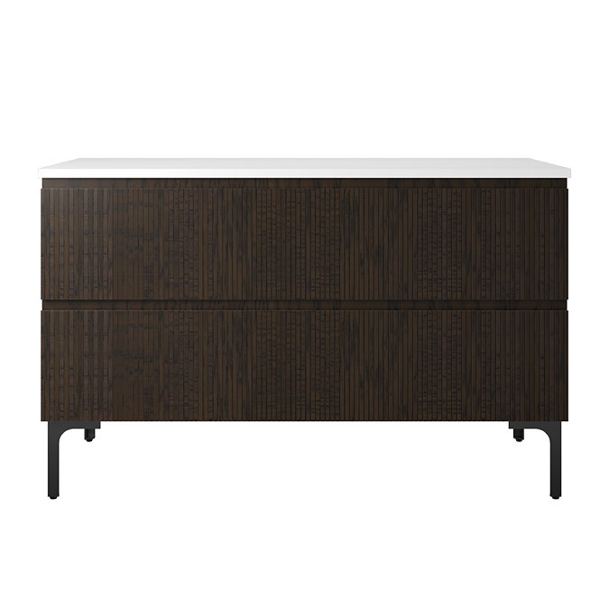 Osaka Slatted Dark Oak 1200mm 2-Drawer Countertop Vanity Unit with White Stone Worktop