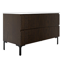 Osaka Slatted Dark Oak 1200mm 2-Drawer Countertop Vanity Unit with White Stone Worktop