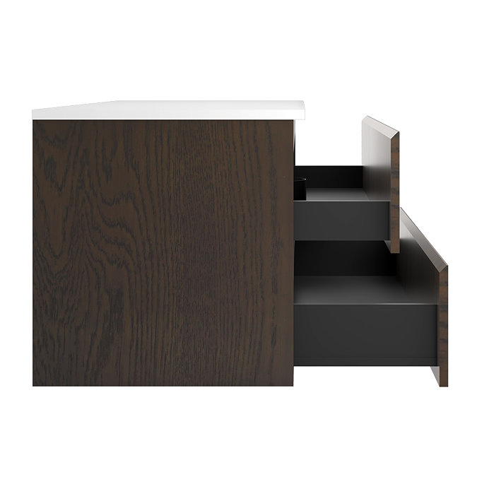 Osaka Slatted Dark Oak 1200mm Wall Hung 2-Drawer Vanity Unit with White Stone Worktop & Rectangular Basin