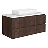 Osaka Slatted Dark Oak 1200mm Wall Hung 2-Drawer Vanity Unit with White Stone Worktop & Rectangular Basin