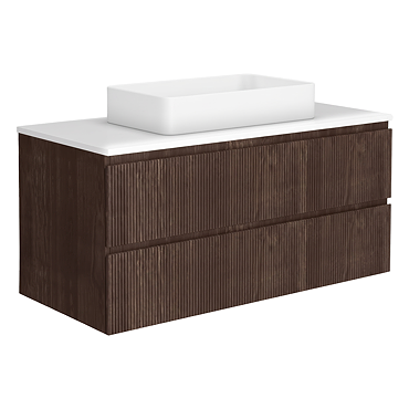 Osaka Slatted Dark Oak 1200mm Wall Hung 2-Drawer Vanity Unit with White Stone Worktop & Rectangular Basin
