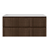 Osaka Slatted Dark Oak 1200mm Wall Hung 2-Drawer Vanity Unit with White Stone Worktop